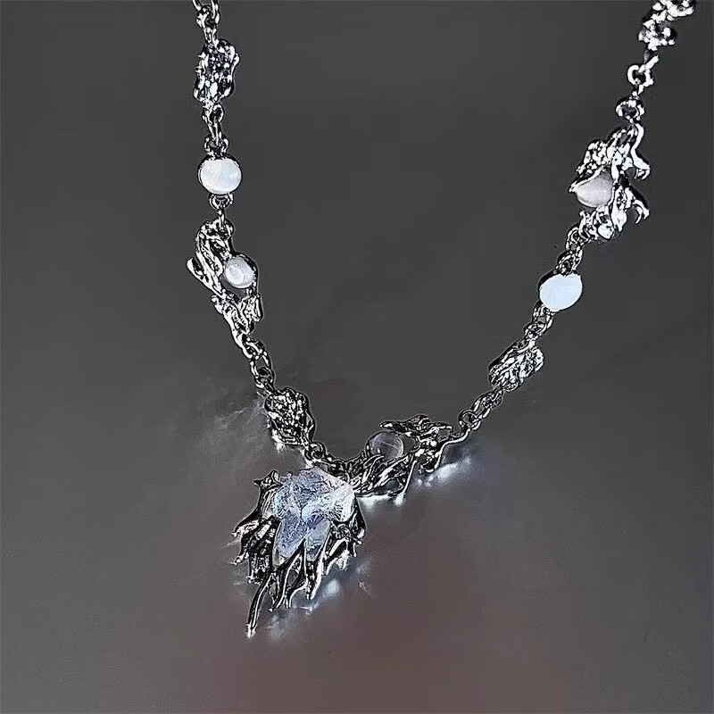 MOLC仿月光石火焰携枝项链男轻奢冷淡风吊坠潮小众设计脖颈链生日礼物 L2410月光石火焰携枝项链