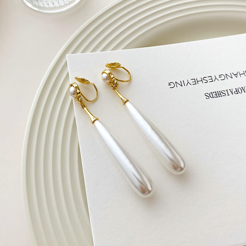 素涵复古水滴宫廷法式优雅感珍珠气质简约耳环蚊香盘无耳洞耳夹女