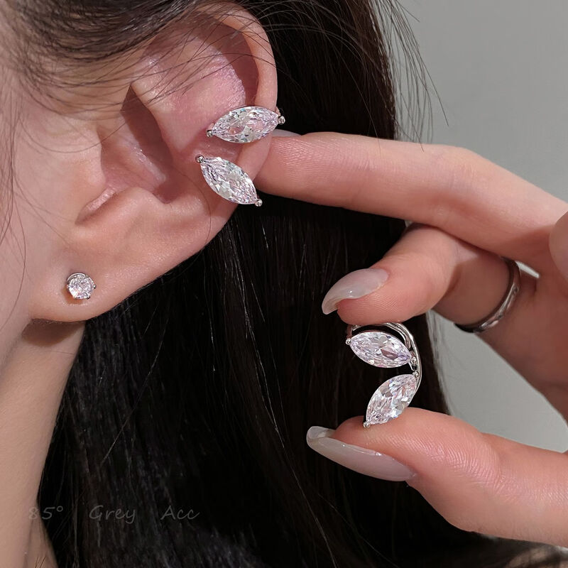 森汽爆闪锆石水滴无耳洞耳夹耳钉女轻奢小众高级感2026新款耳骨夹耳饰 E4192锆石水滴耳夹耳蜗夹（一对）