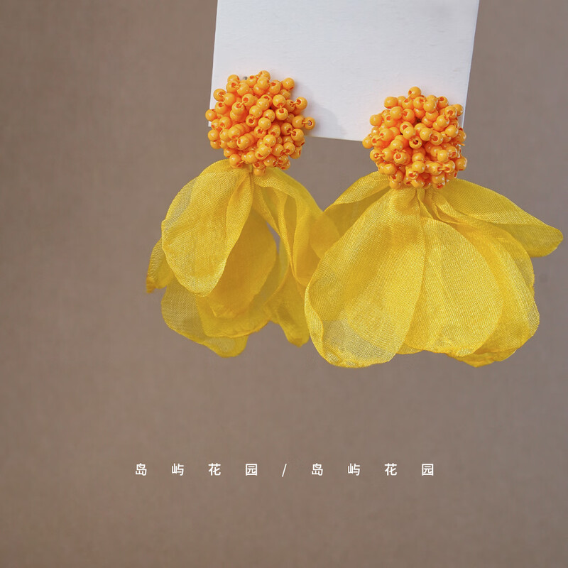 晚棠 度假风 甜美阳光爱心雪纺耳环花瓣耳钉耳饰耳夹A0766 A0766耳夹（无耳洞）