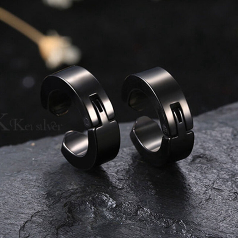 GEVILANG耳夹无耳洞女生嘻哈网红男士耳环银色假耳钉潮流黑无痛无孔耳骨夹 光面无耳洞耳扣黑色一对