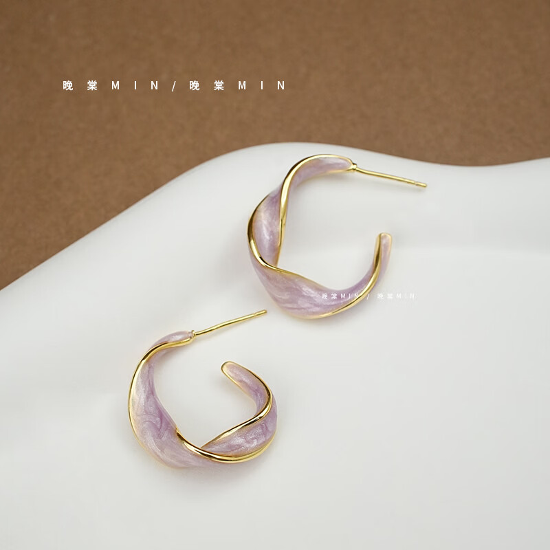 晚棠「时光美人」茶系耳钉奶油滴釉圆圈耳环显瘦耳夹高级A0328 A0328耳夹（无耳洞