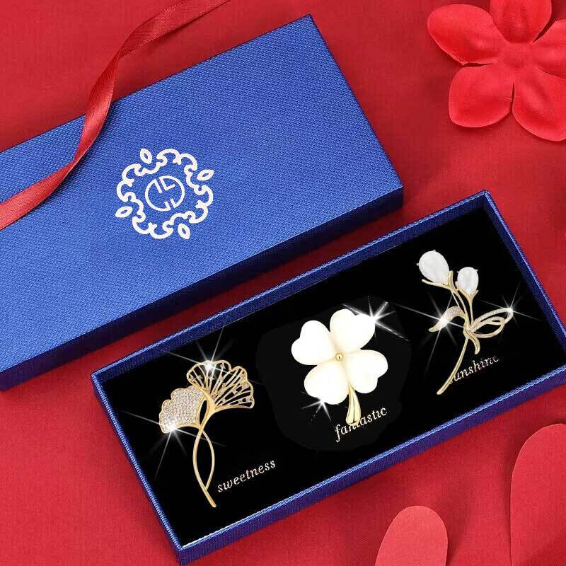 缔晶四叶草胸针女高档精致胸花西装别针情人节新年年会伴手礼物送女生 轻奢胸针三件套