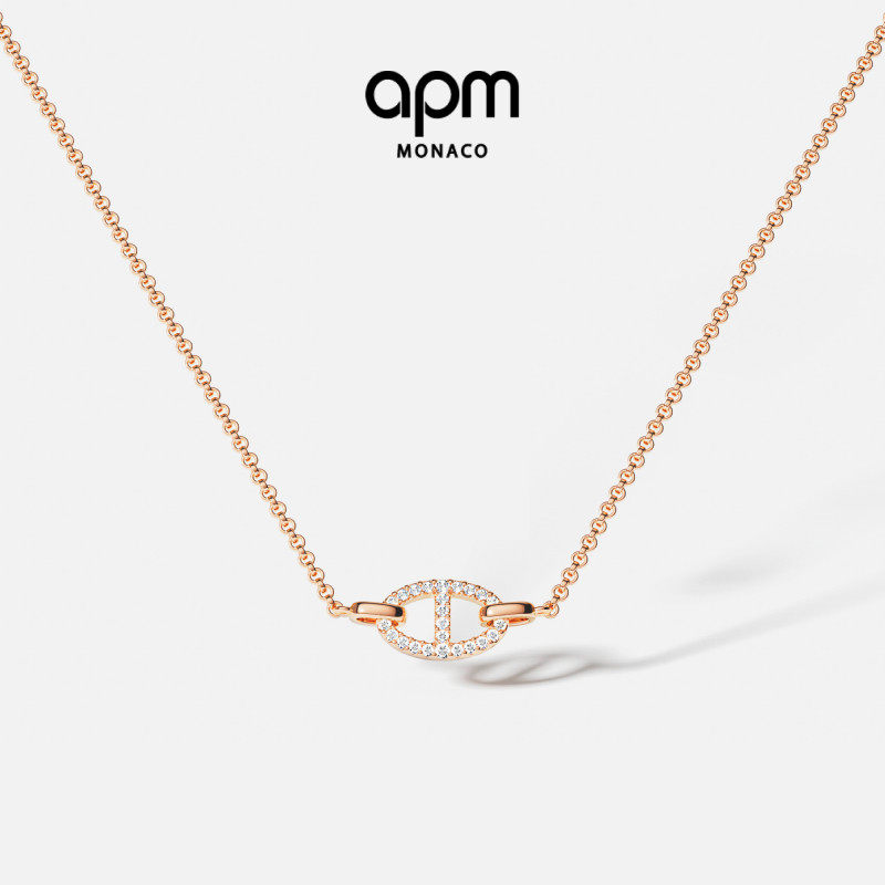 APM Monaco玫瑰金色Maille Marine猪鼻子项链环扣高级生日礼物